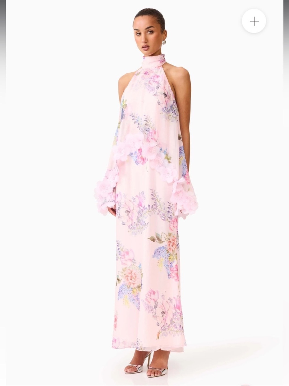 elliatt millie pink 3f floral trim halter neck tiered maxi gown dress size large - Picture 6 of 14